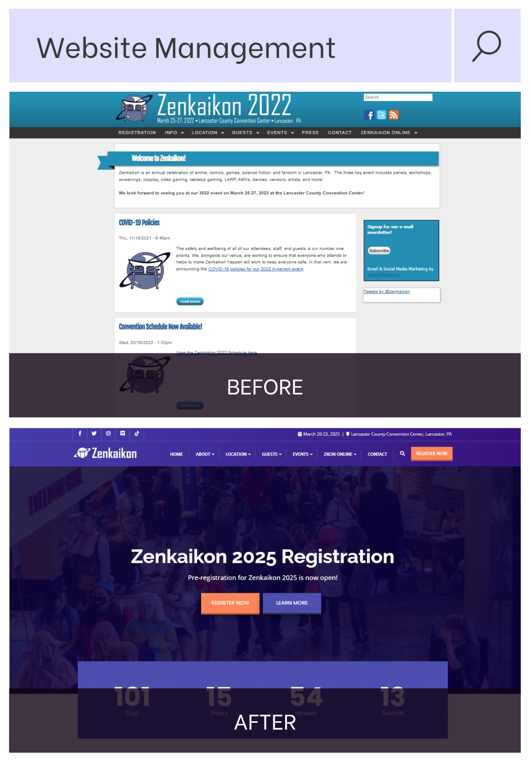 Zenkaikon website before and after image